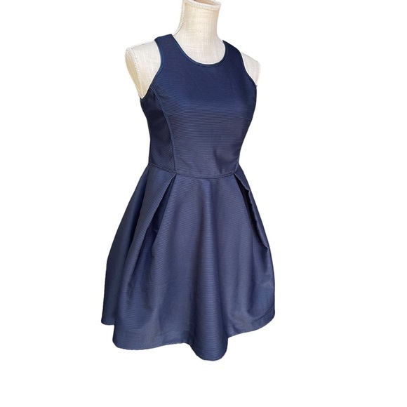 Maje Grease Fit and Flare Textured Navy Blue Cocktail Mini Dress Size: 1 (S) - Picture 15 of 16